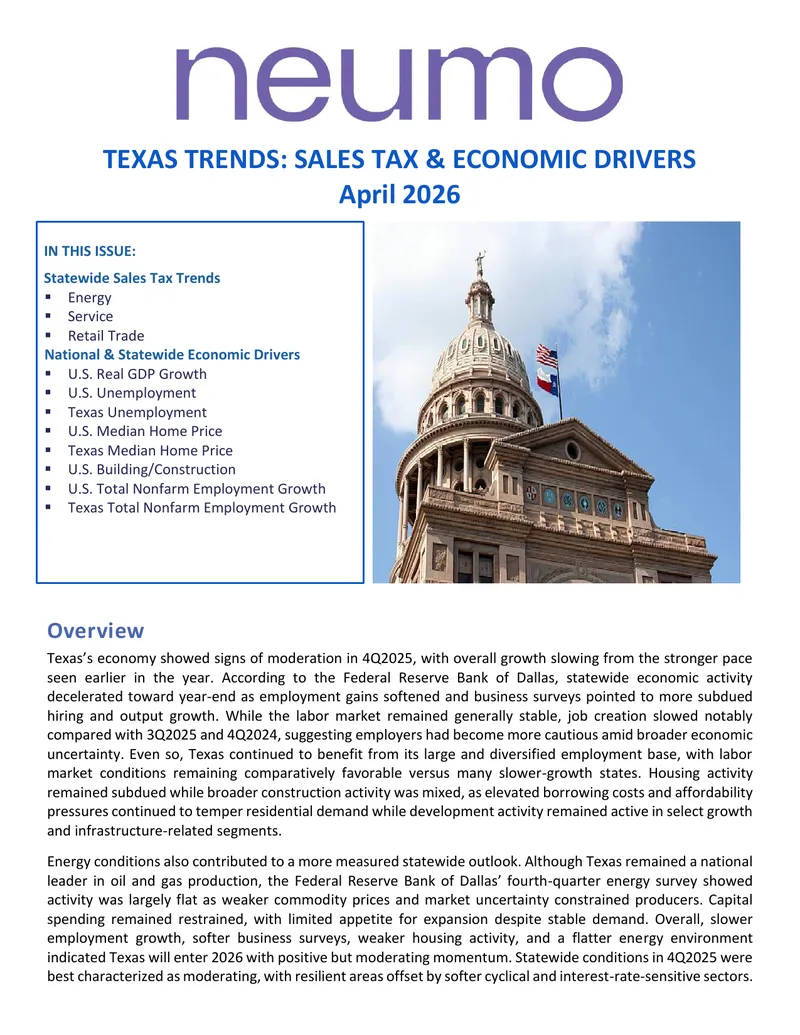 Texas Trends in Sales Tax and Economic Drivers