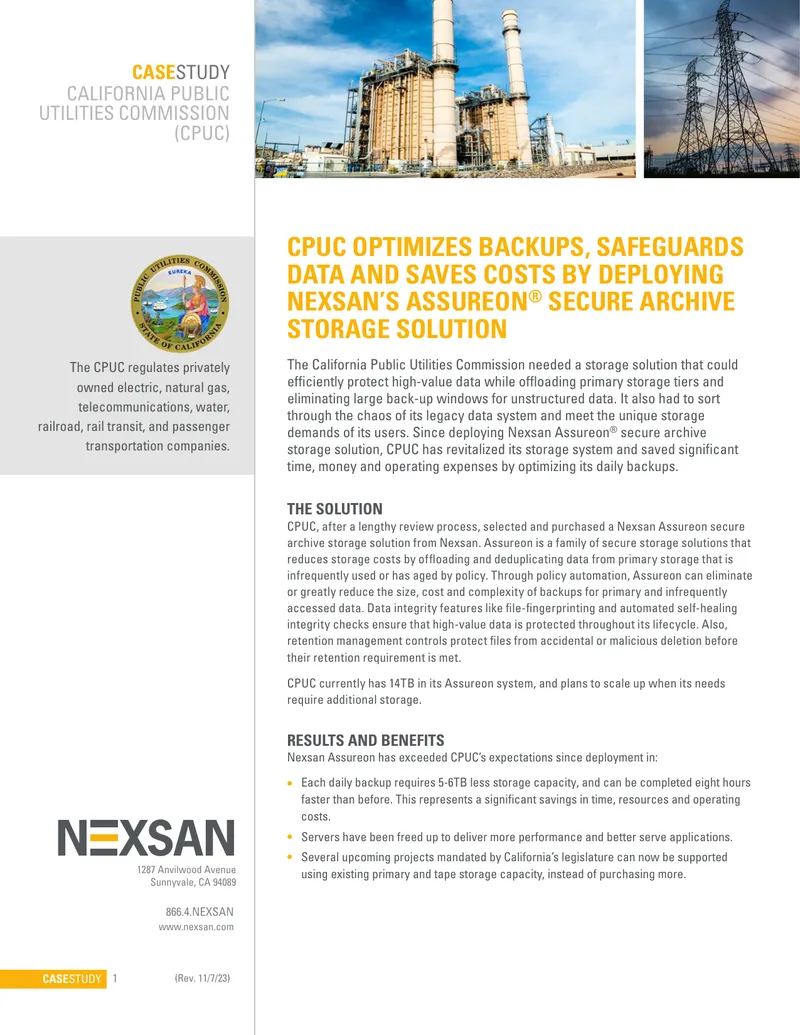 CPUC Optimizes Data Storage with Nexsan Assureon