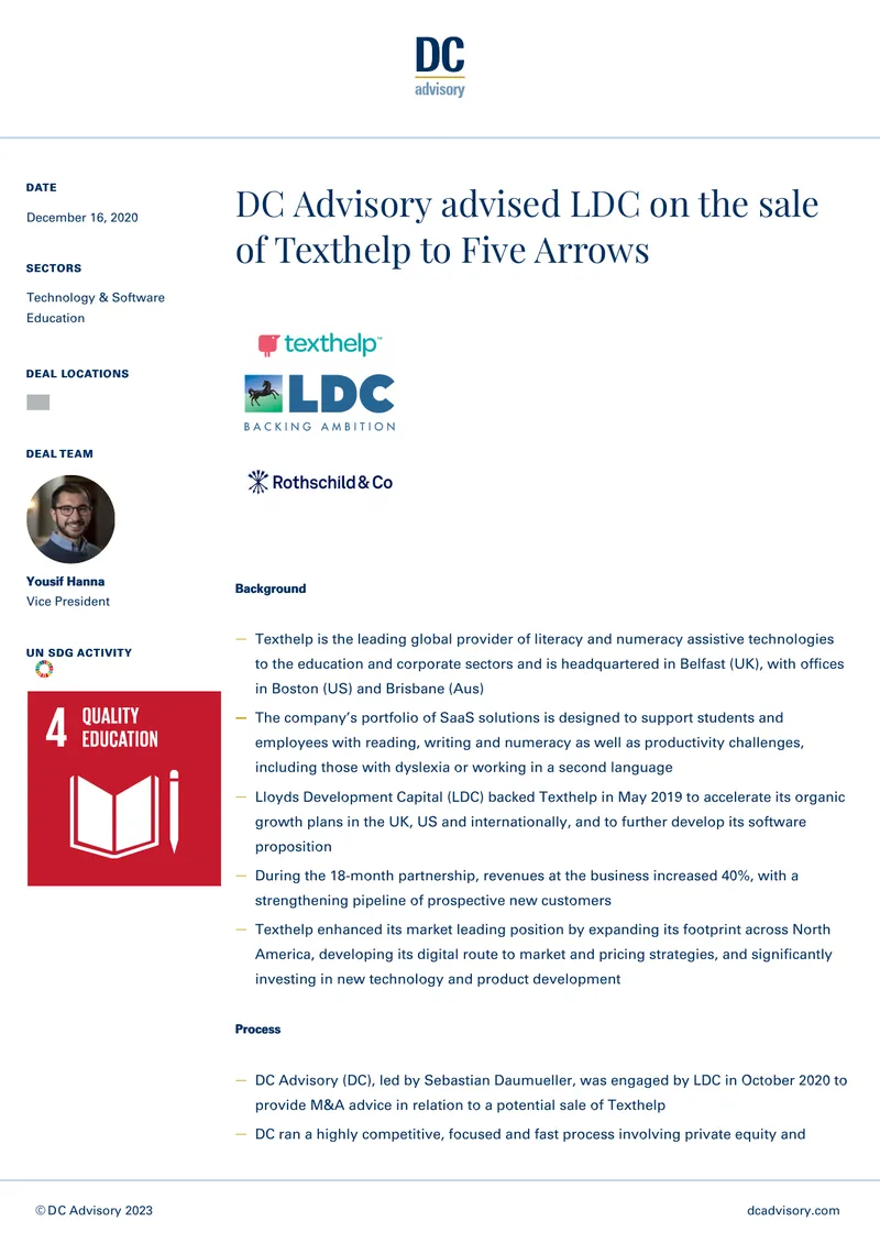 Sale of Texthelp to Five Arrows Advisory Report