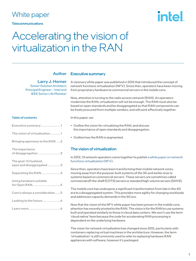 Accelerating the Vision of Virtualization in the RAN