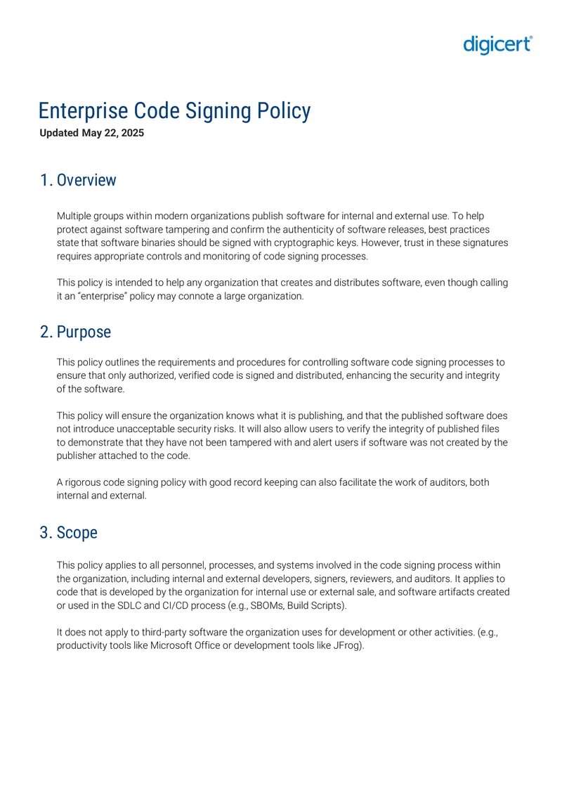 Enterprise Code Signing Policy Guidelines