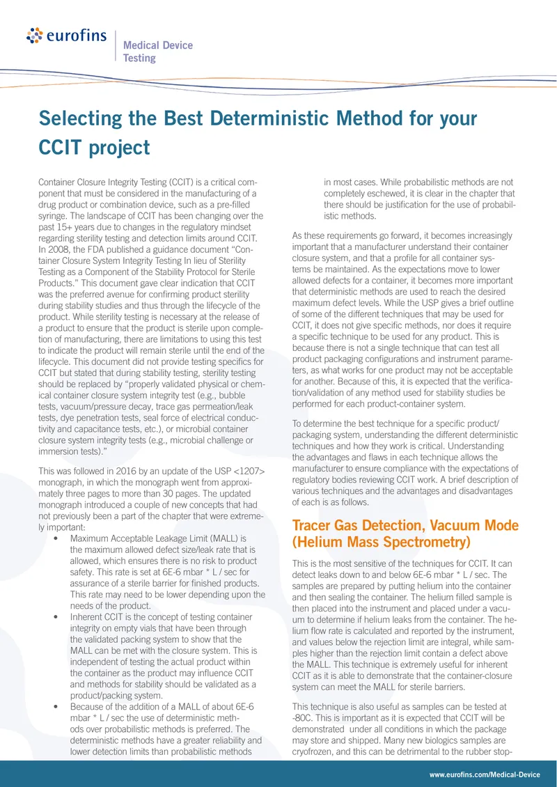 Container Closure Integrity Testing Methodologies