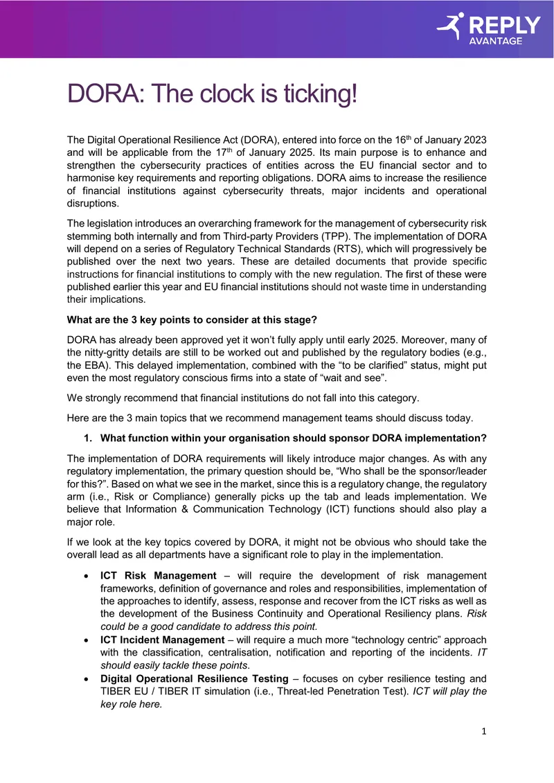Digital Operational Resilience Act Implementation Guide