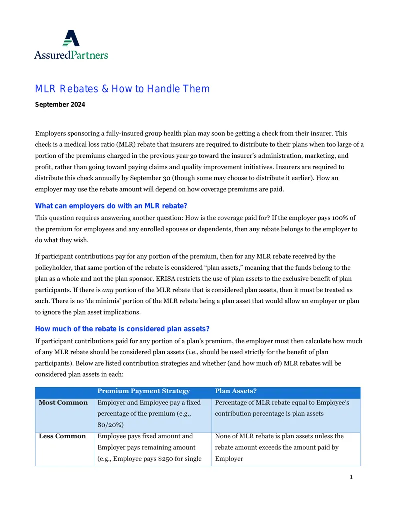 MLR Rebates and Employer Responsibilities