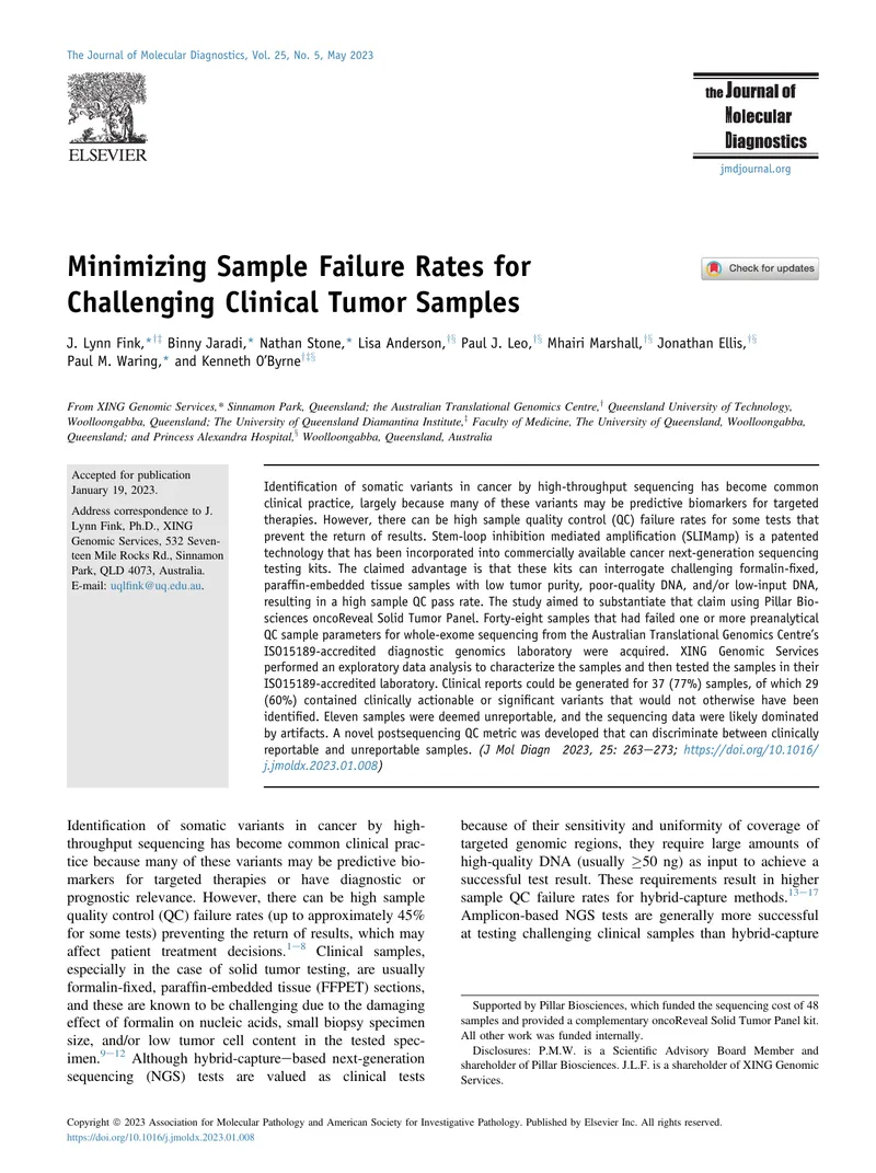 Minimizing Sample Failure Rates for Clinical Tumor Samples