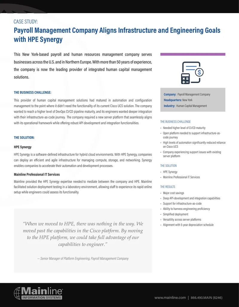 Payroll Management Company Infrastructure Alignment with HPE Synergy