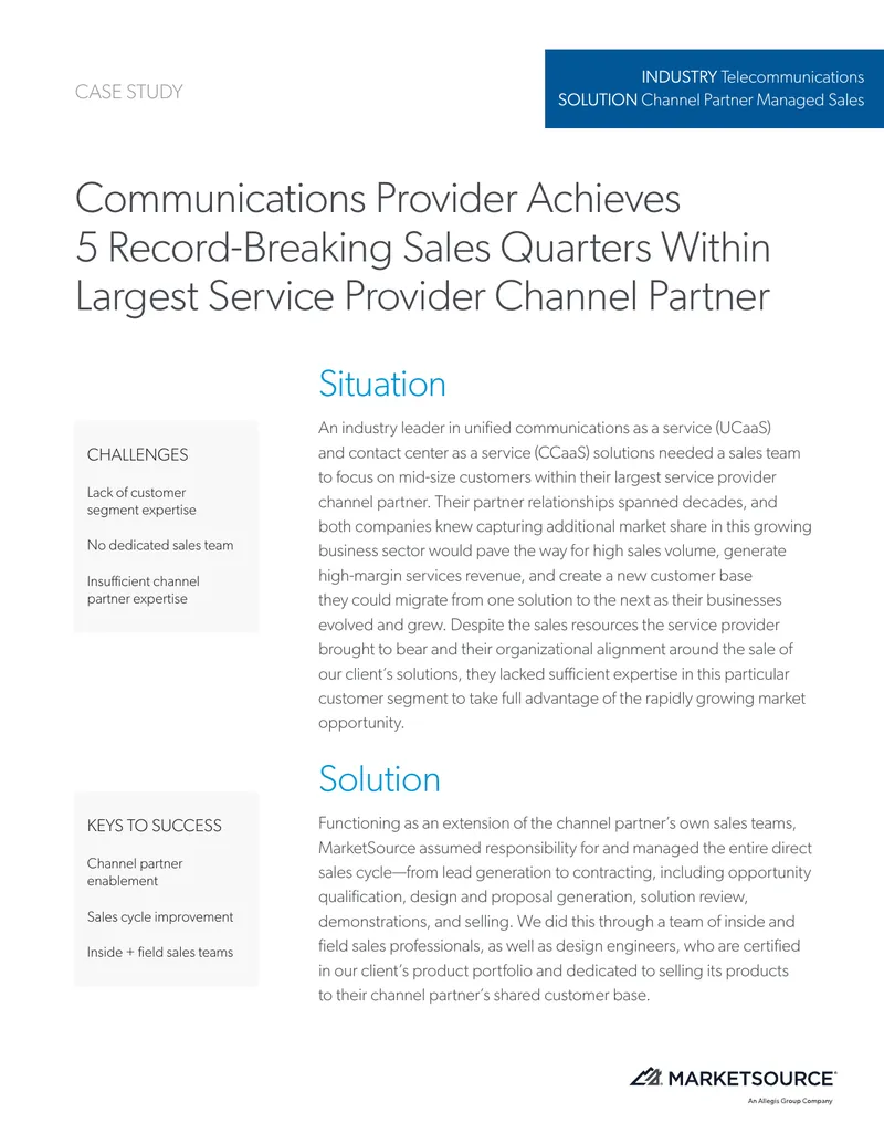 Telecommunications Channel Partner Sales Case Study