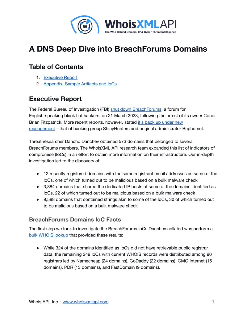 DNS Analysis of BreachForums Domains