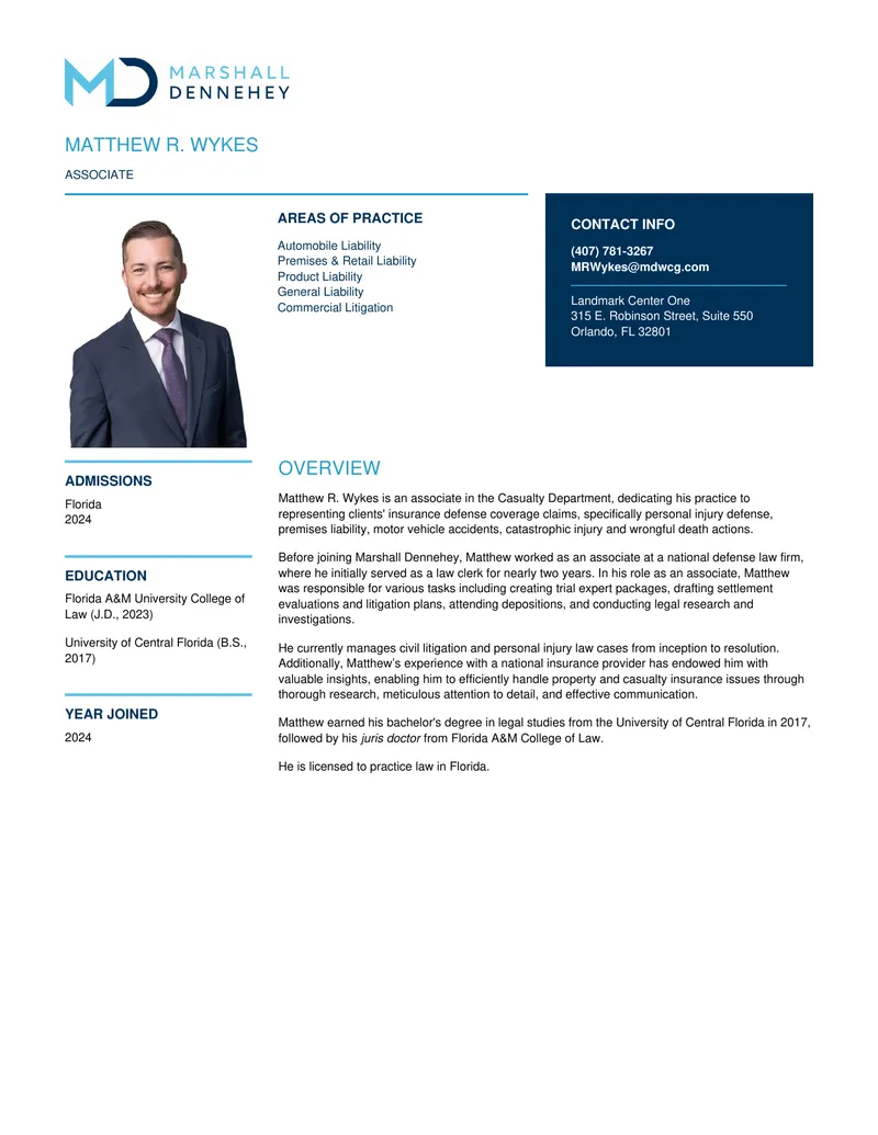 Matthew R. Wykes Professional Profile