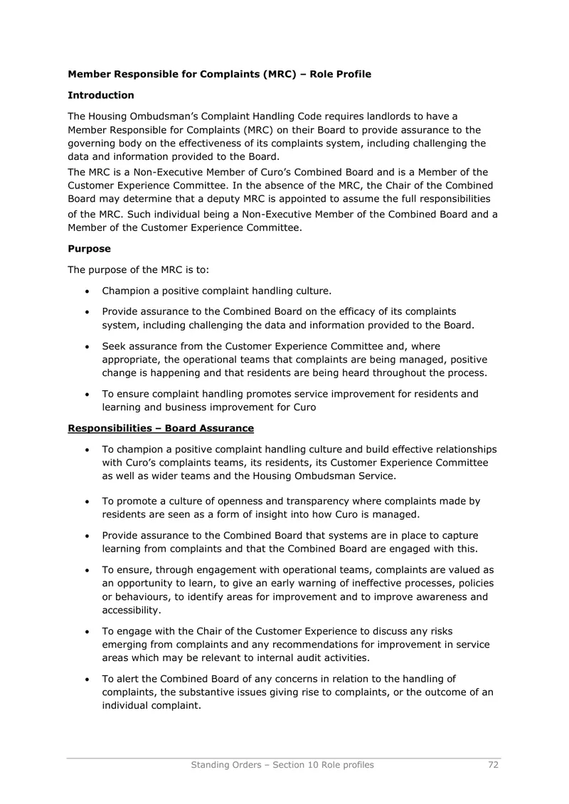 Member Responsible for Complaints Role Profile