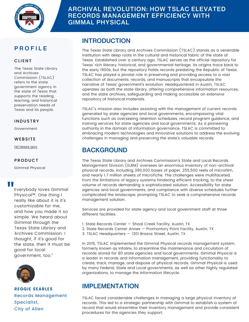 Records Management Efficiency Improvement with Gimmal Physical
