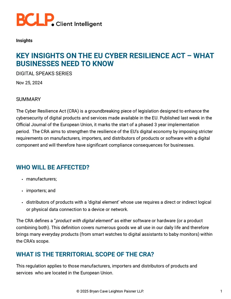 Cyber Resilience Act Compliance Requirements