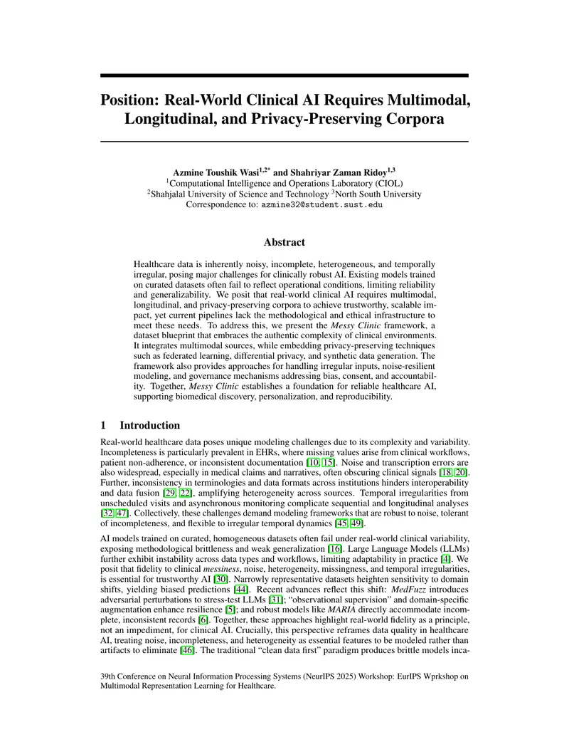 Messy Clinic Framework for Clinical AI Development