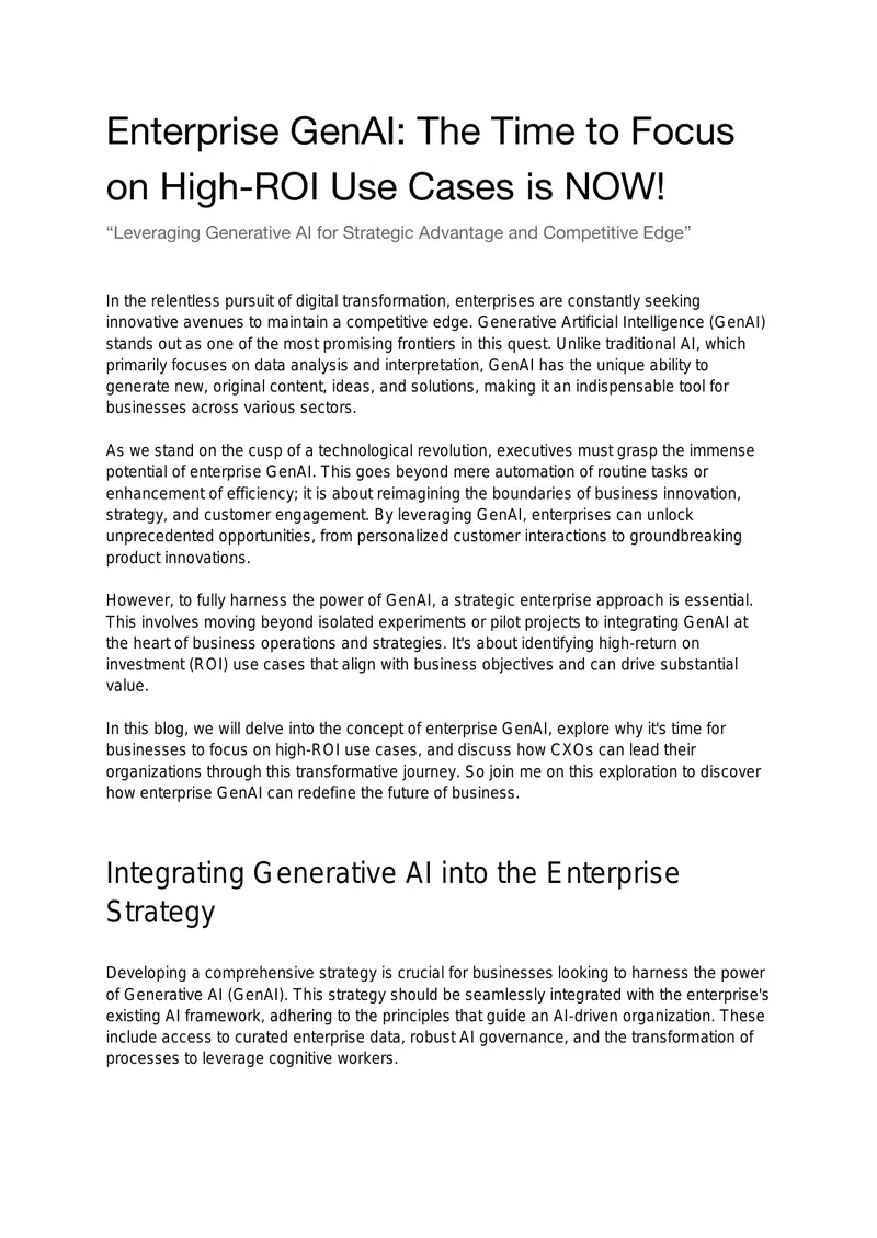 Strategic Integration of Generative AI in Enterprises