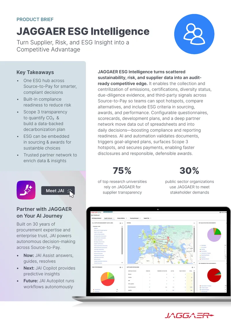 JAGGAER ESG Intelligence Product Brief