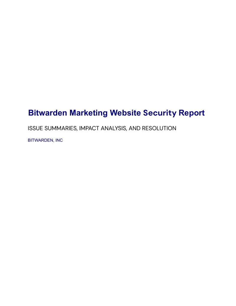 Bitwarden Marketing Website Security Report