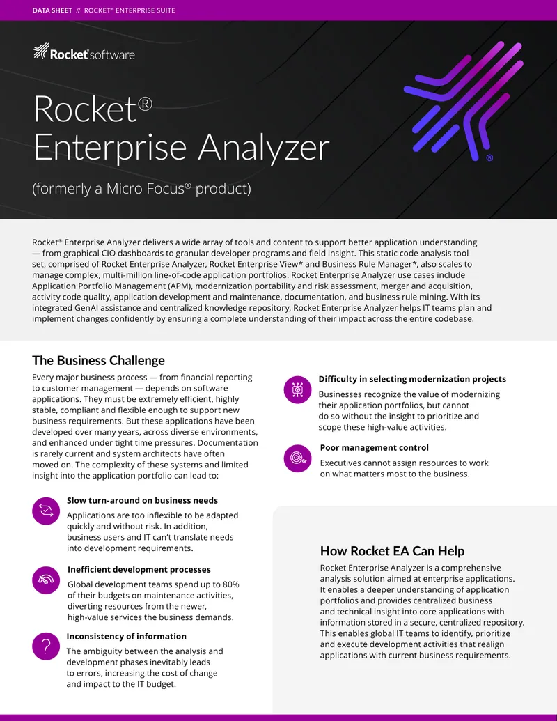 Rocket Enterprise Analyzer Application Analysis Tool