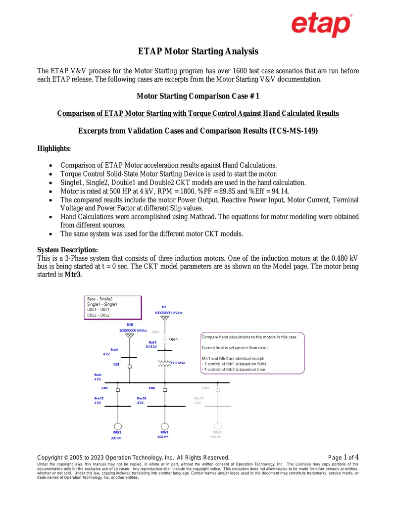 ETAP Motor Starting Analysis Validation Report