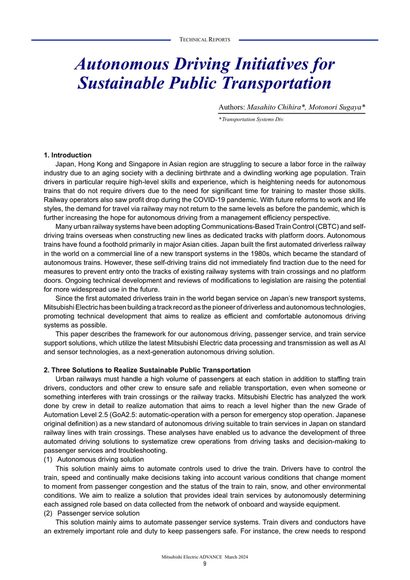 Autonomous Driving Initiatives for Sustainable Public Transportation