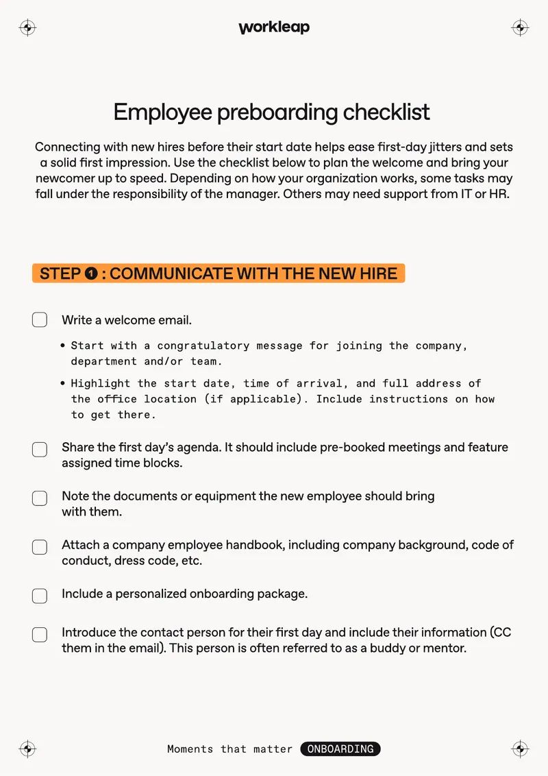 Employee Preboarding Checklist for New Hires