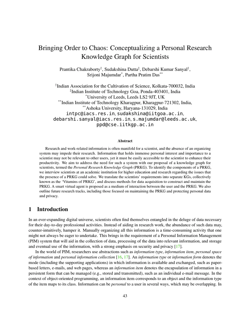 Personal Research Knowledge Graph for Scientists
