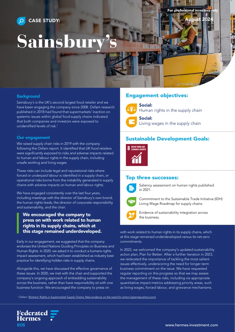 Sainsbury's Human Rights Supply Chain Engagement Case Study