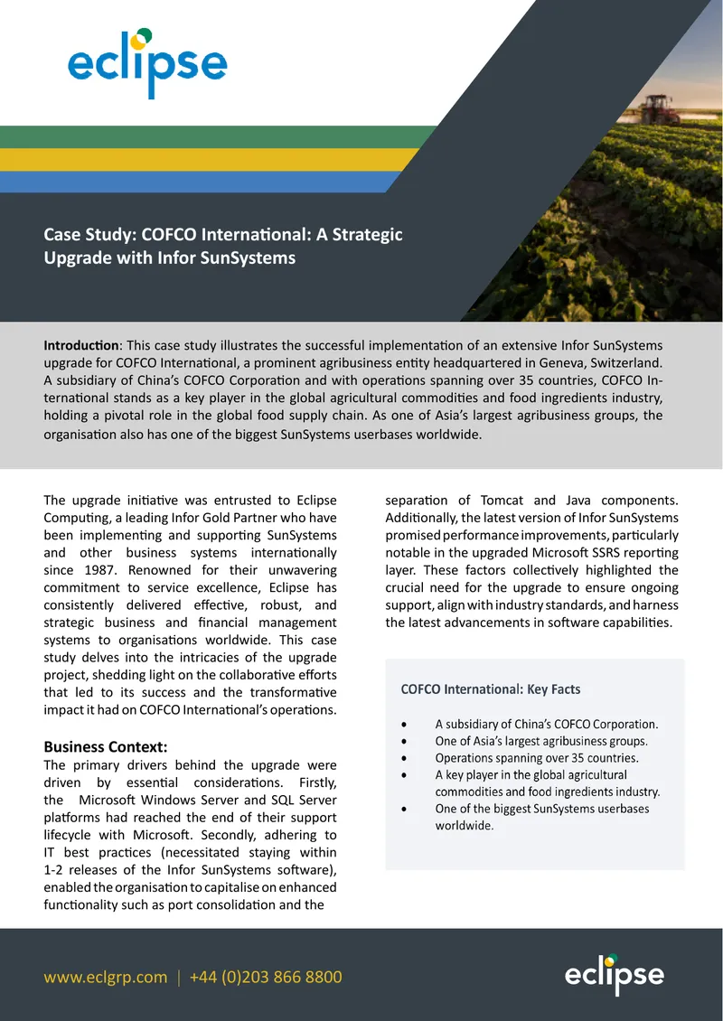 COFCO International Infor SunSystems Upgrade Case Study