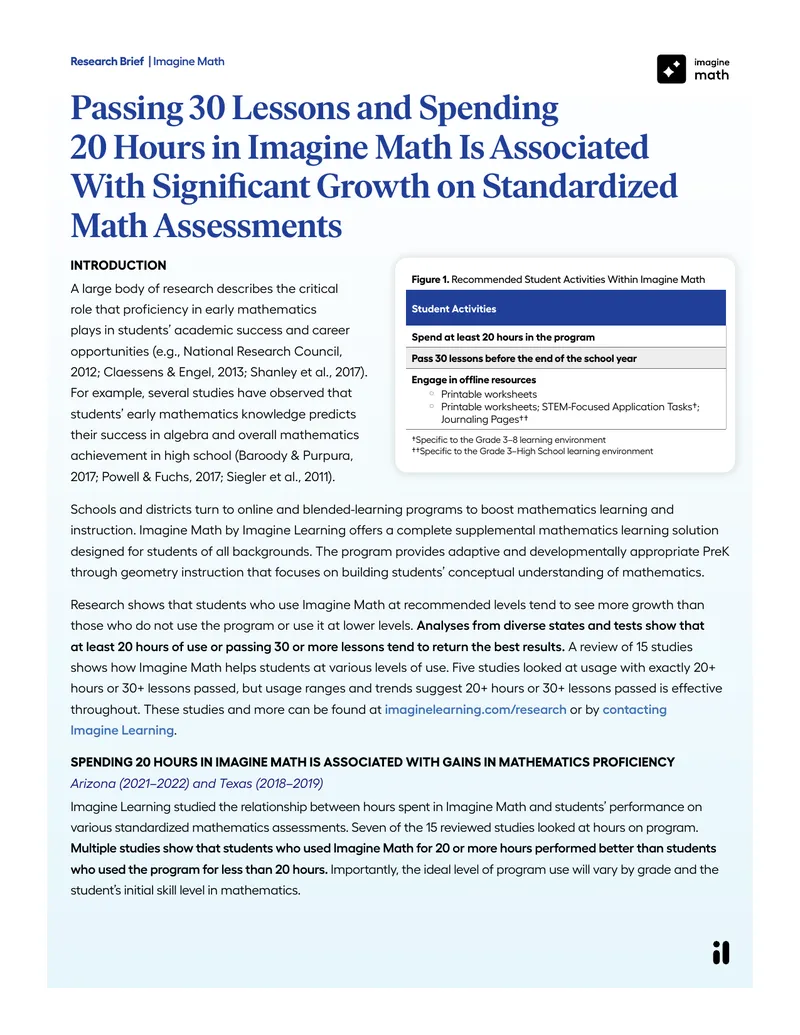 Impact of Imagine Math on Student Mathematics Proficiency
