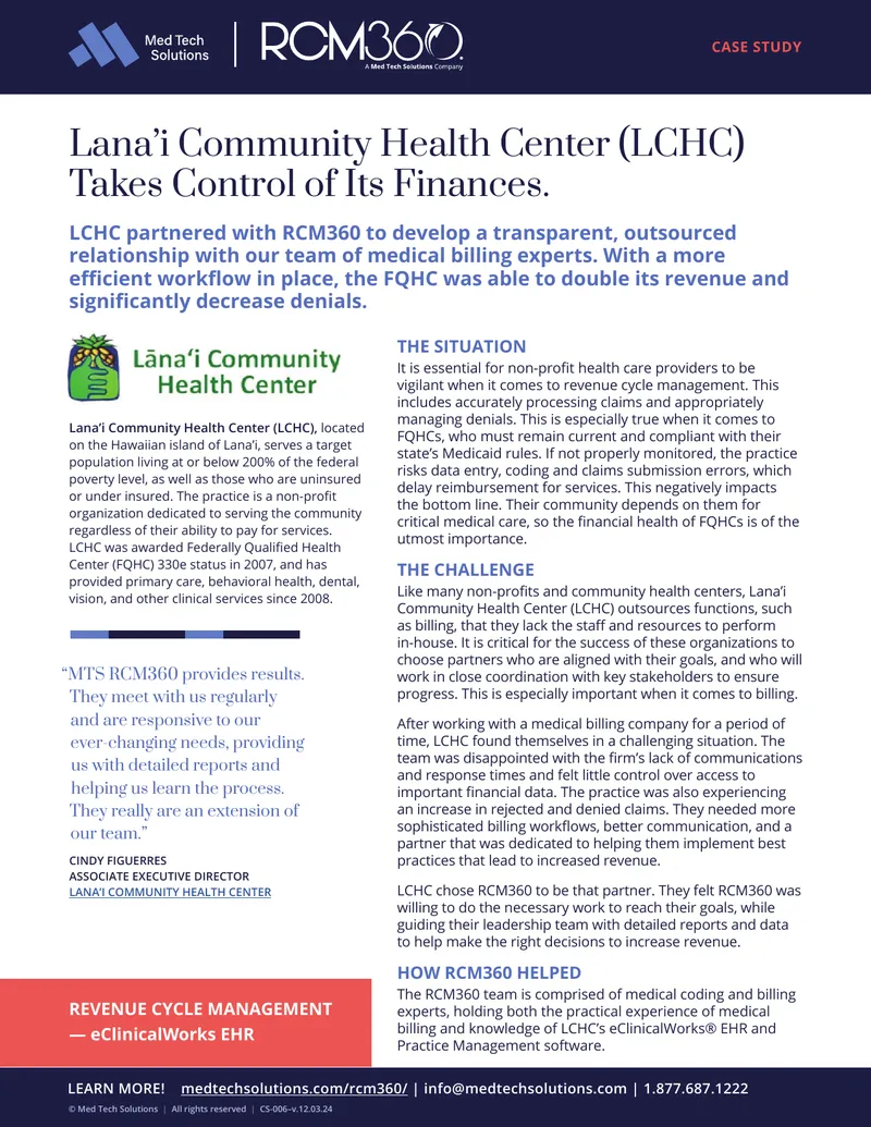 Revenue Cycle Management Case Study for LCHC