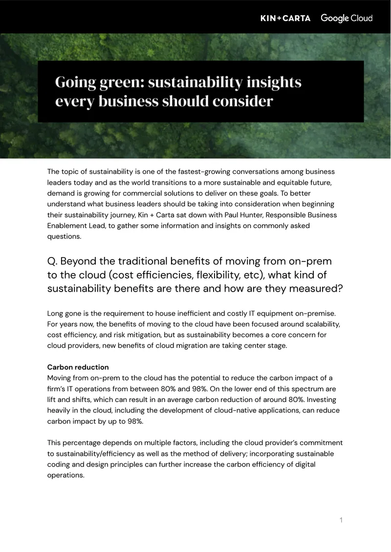 Sustainability Considerations for Cloud Migration