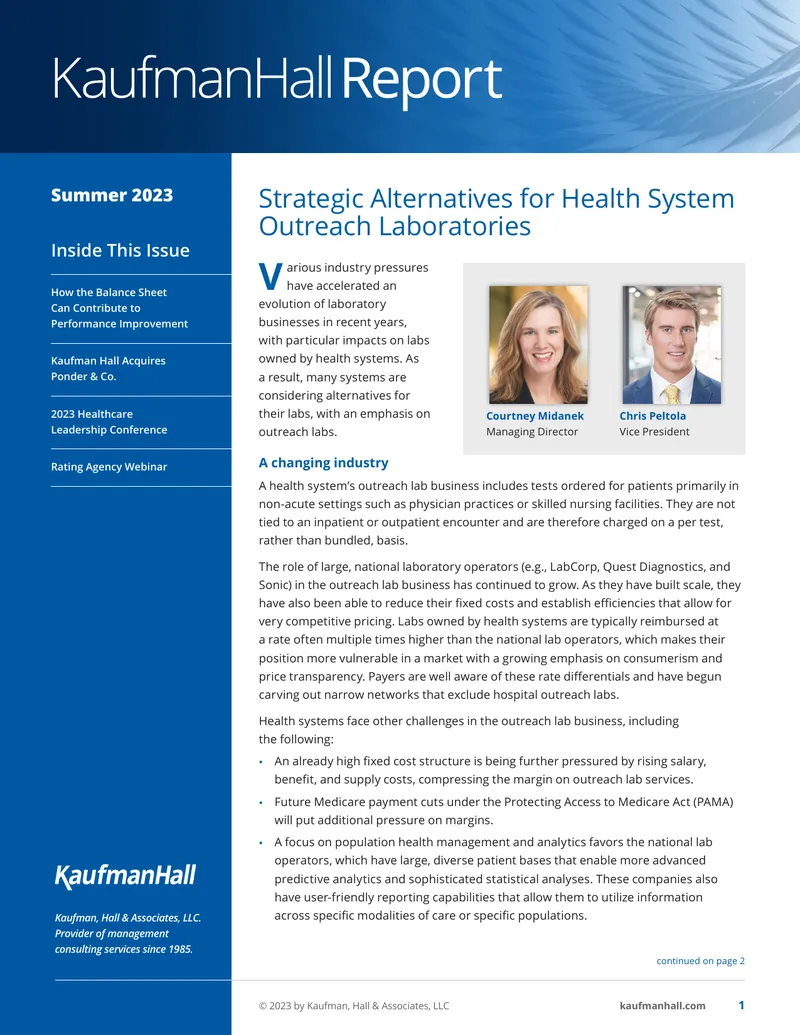 Strategic Alternatives for Health System Outreach Laboratories