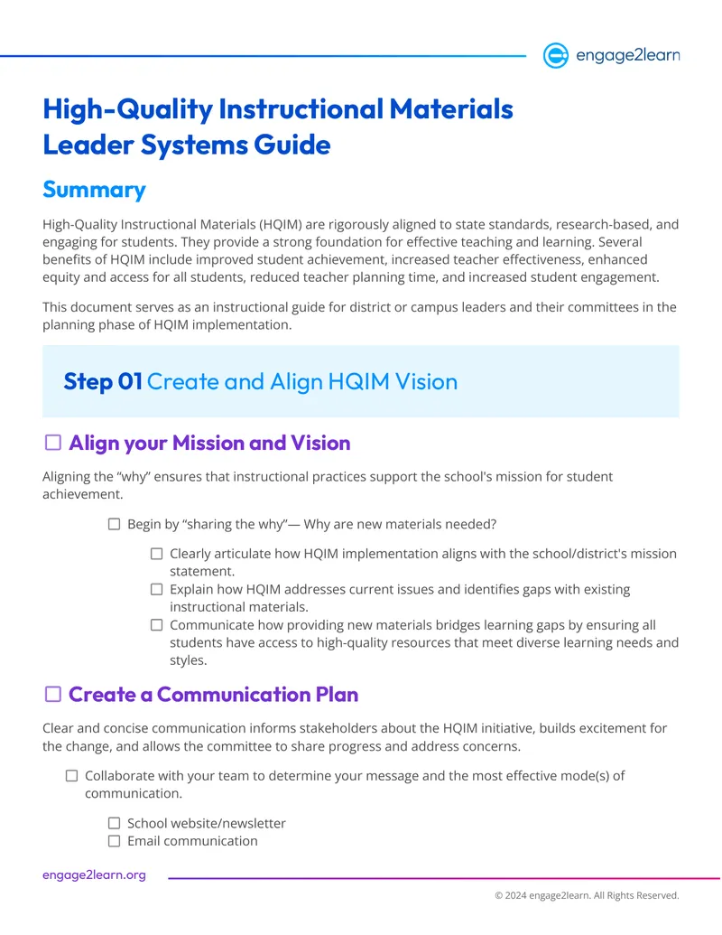 High-Quality Instructional Materials Implementation Guide