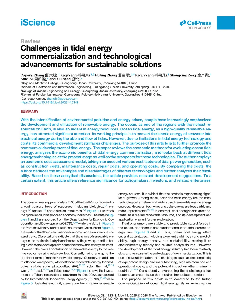 Challenges in Tidal Energy Commercialization and Technological Advancements