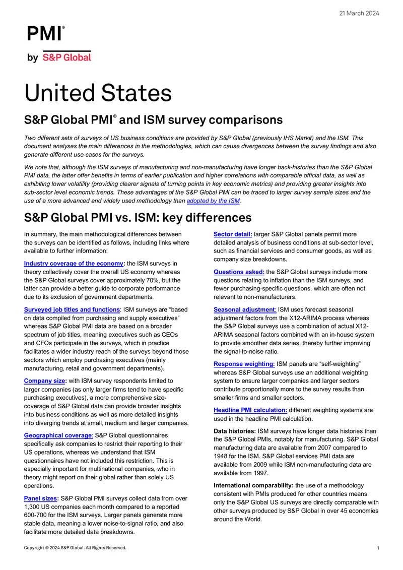 Comparison of S&P Global PMI and ISM Surveys