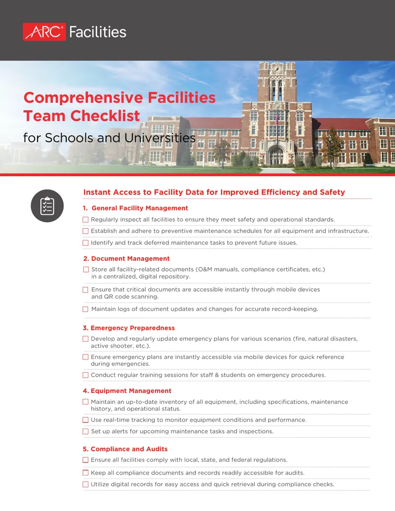 Comprehensive Facilities Team Checklist for Schools and Universities