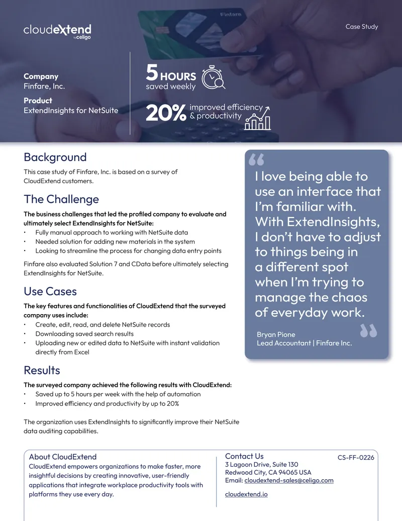 Finfare Inc. Case Study on ExtendInsights for NetSuite