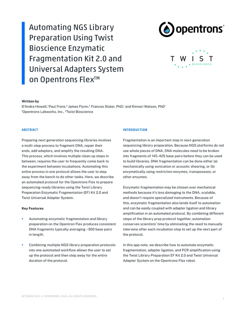 Automating NGS Library Preparation on Opentrons Flex