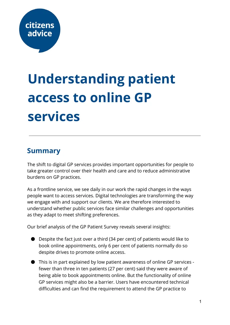 Understanding Patient Access to Online GP Services