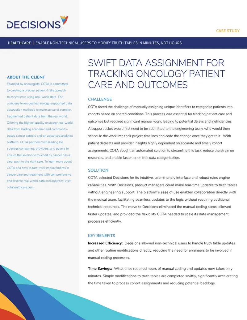 SWIFT Data Assignment for Oncology Patient Care