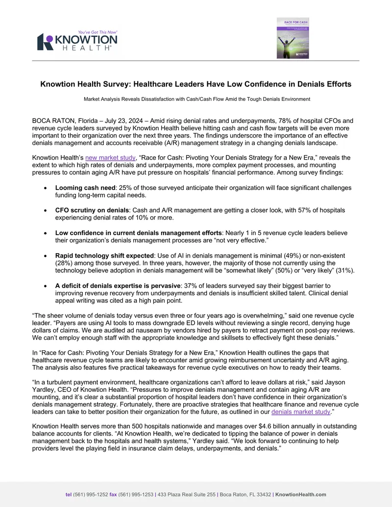 Healthcare Leaders' Confidence in Denials Management