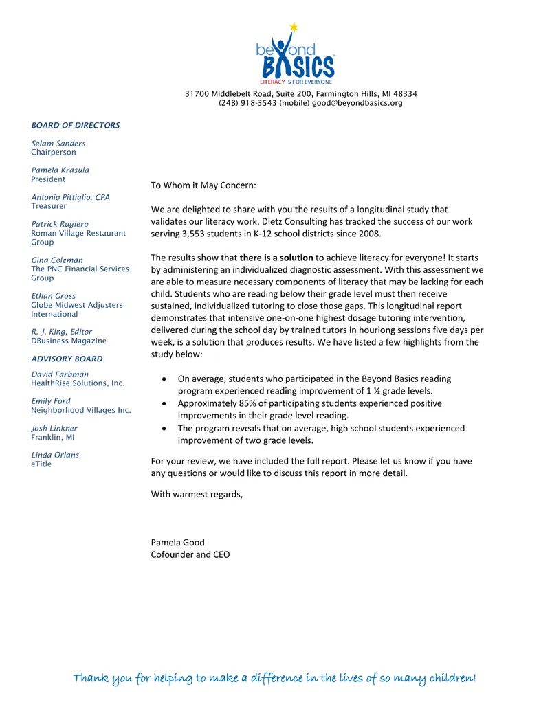 Longitudinal Study Results of Beyond Basics Literacy Program