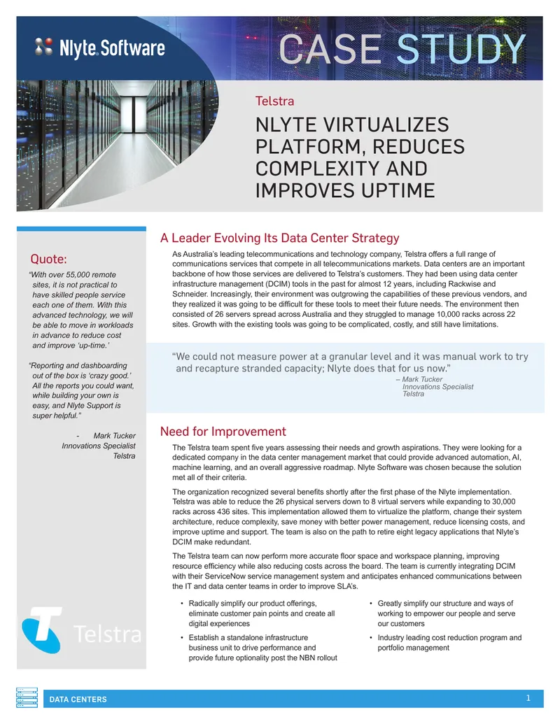 Telstra Data Center Management Strategy