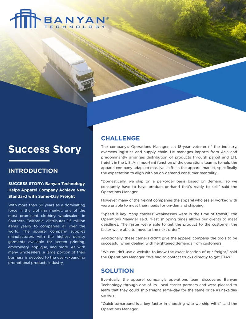 Apparel Company Achieves Efficiency with Same-Day Freight