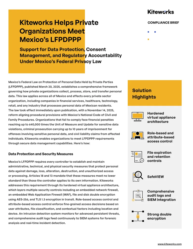 Kiteworks Compliance Brief for Mexico’s LFPDPPP