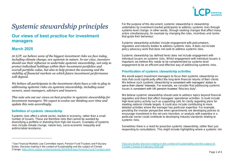 Best Practices for Systemic Stewardship in Investment Management