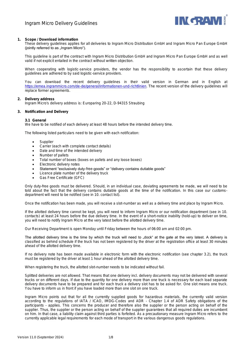 Ingram Micro Delivery Guidelines Version 11.0