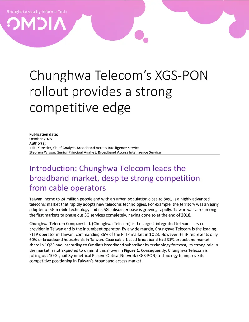 Chunghwa Telecom XGS-PON Rollout Strategy
