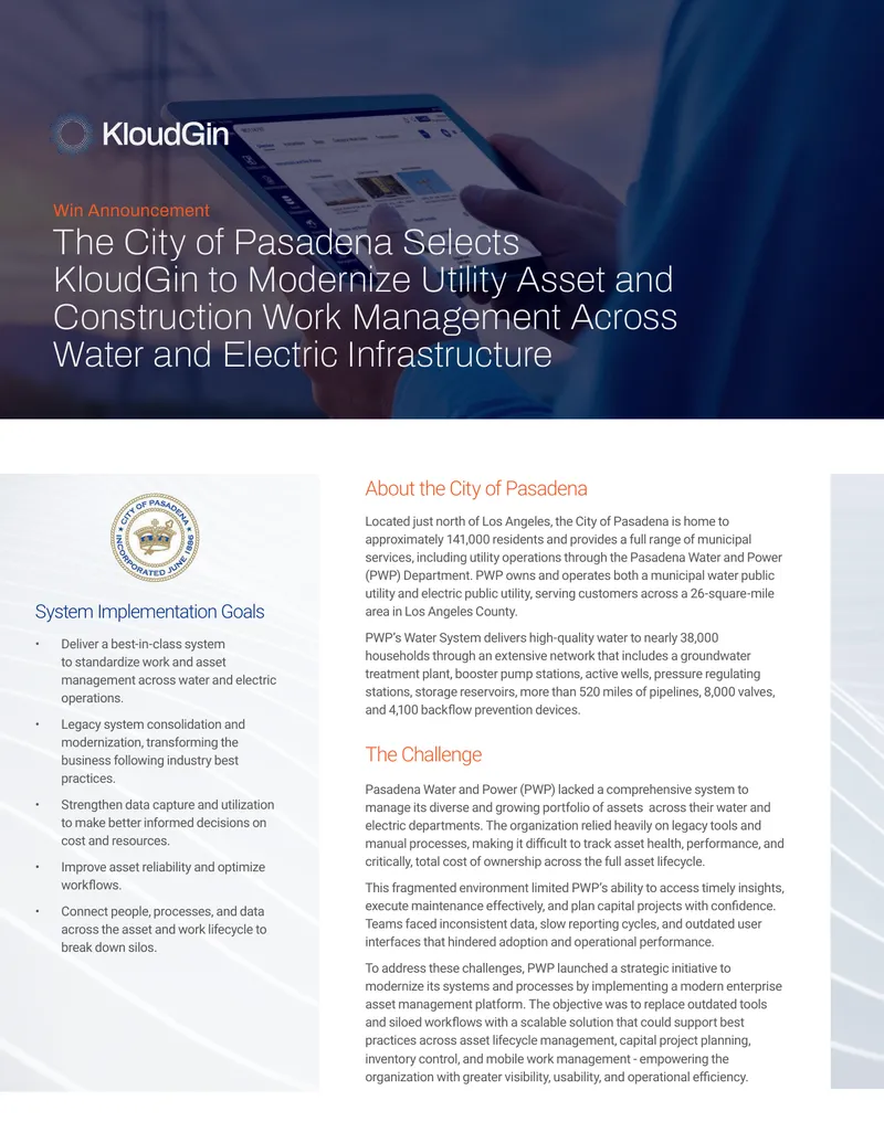 City of Pasadena Utility Asset Management Modernization