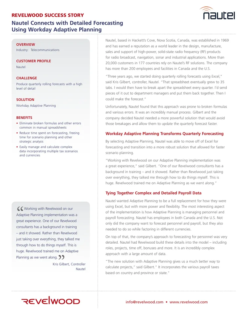 Nautel Implements Workday Adaptive Planning for Forecasting
