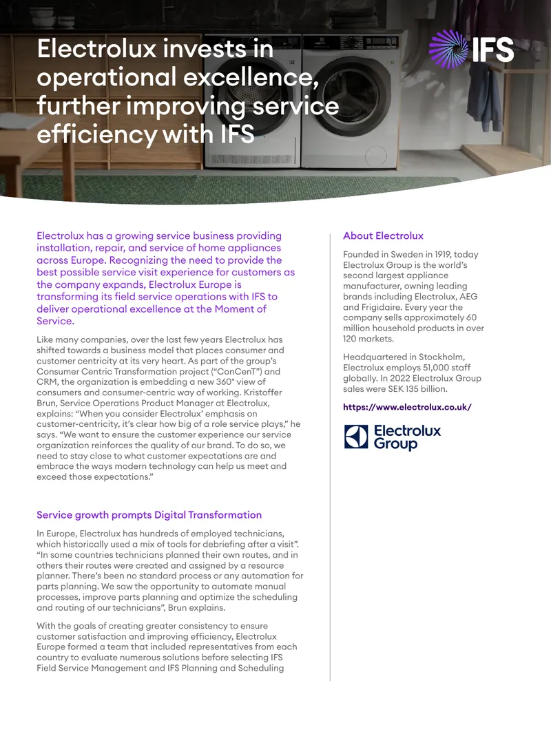 Electrolux Service Operations Transformation with IFS